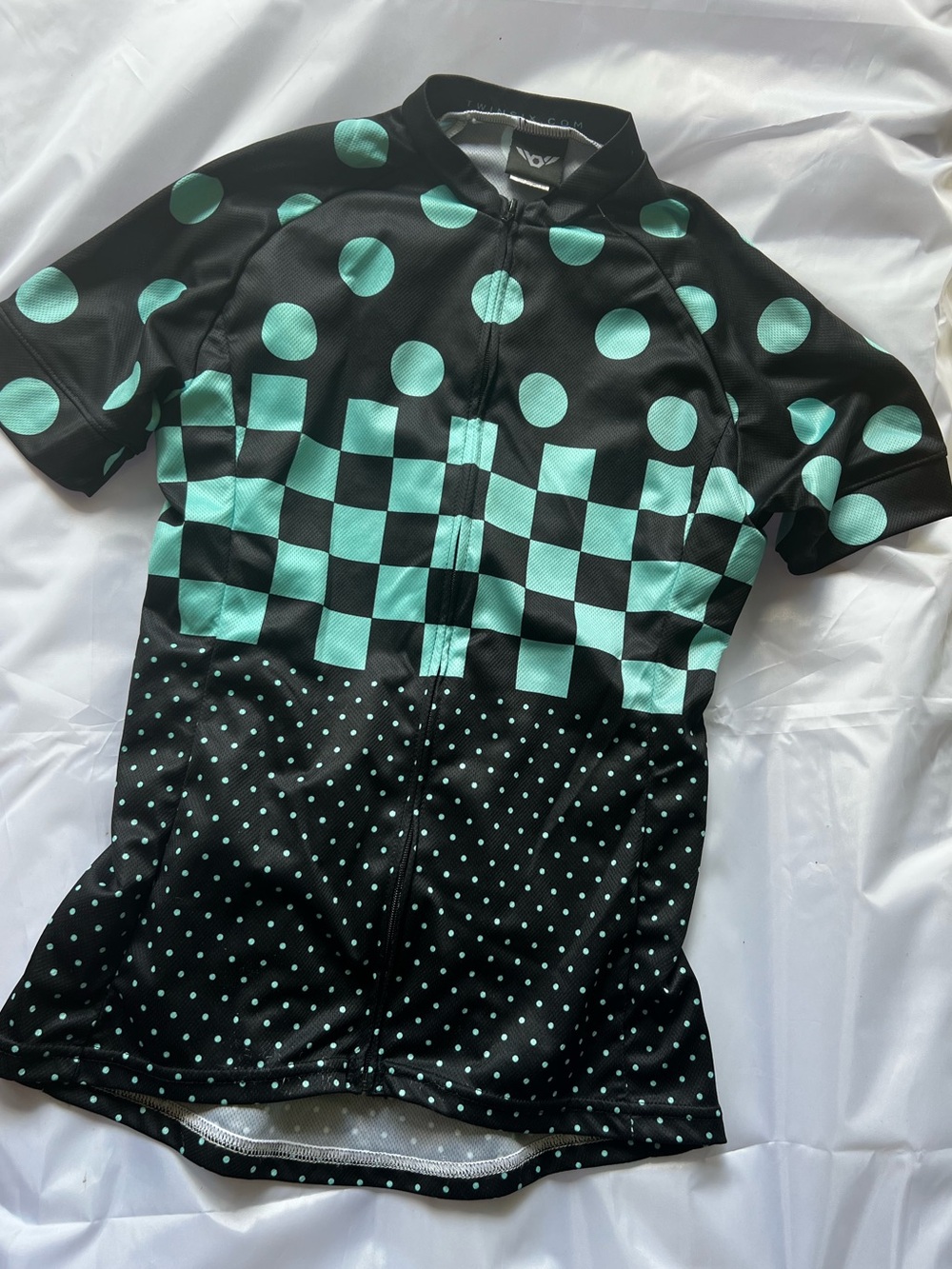 Women's Twin Six Teal and Black Jersey with Dot & Check Pattern